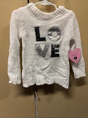 btween White 'LOVE' Sparkle Knit Sweater